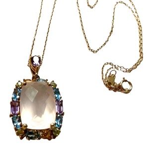 Gold Over Sterling Silver Genuine Pink Quartz Necklace